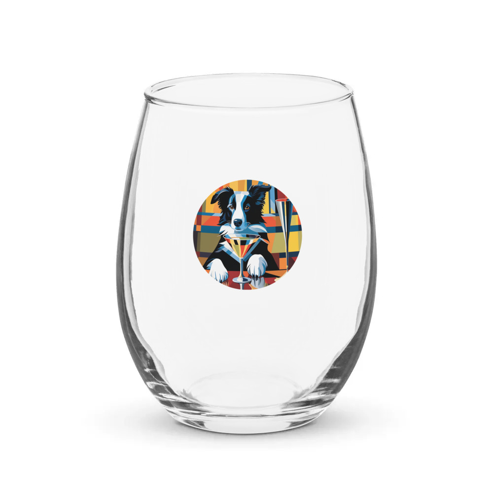 PugMug Custom Border Collie Stemless Wine Glass
