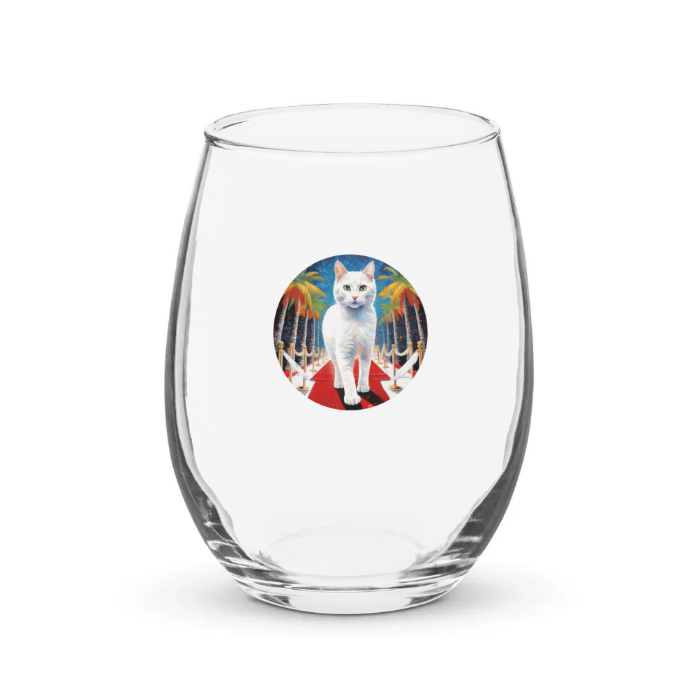 PugMug Custom White Companion Cat Stemless Wine Glass