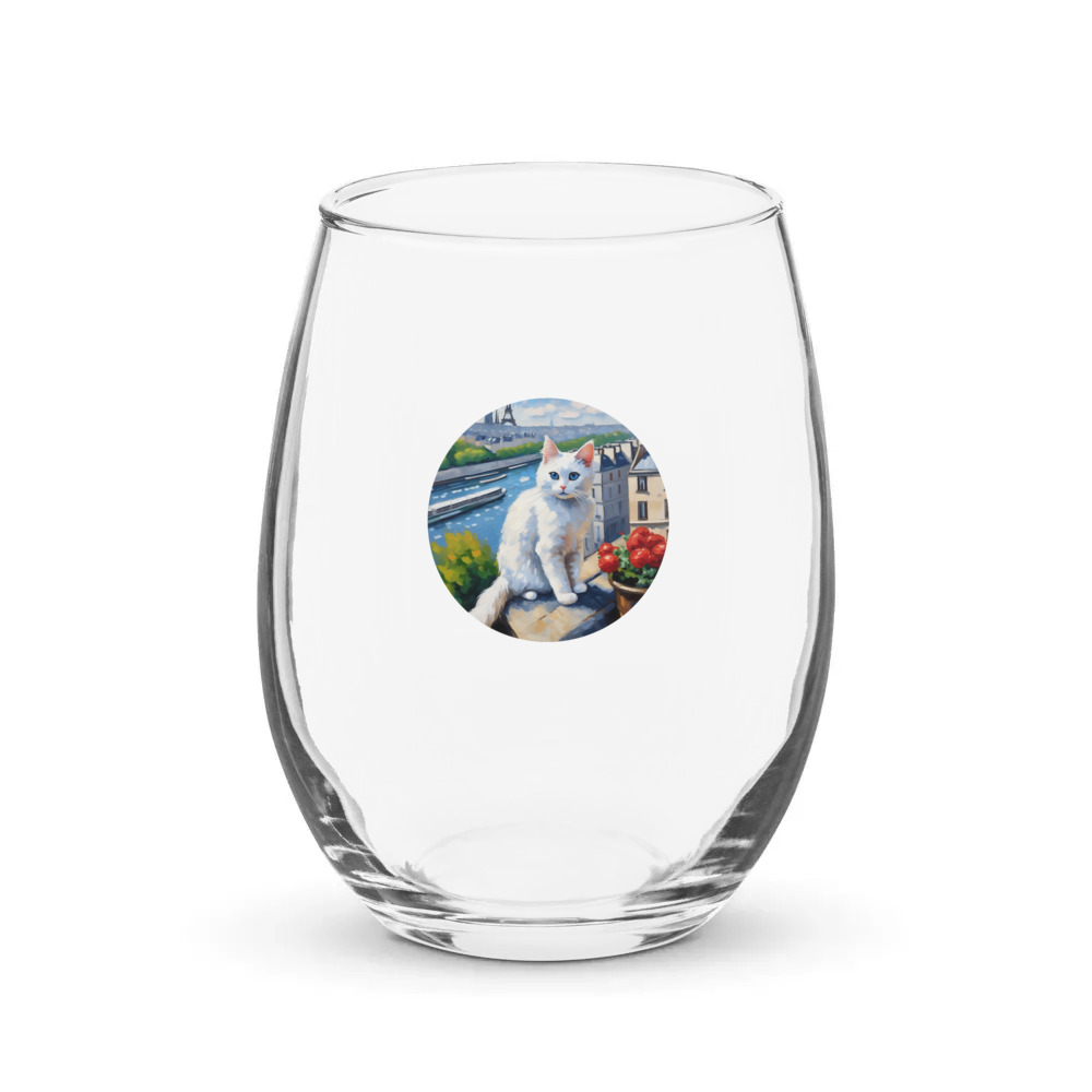 PugMug Custom White Ragdoll Cat Stemless Wine Glass