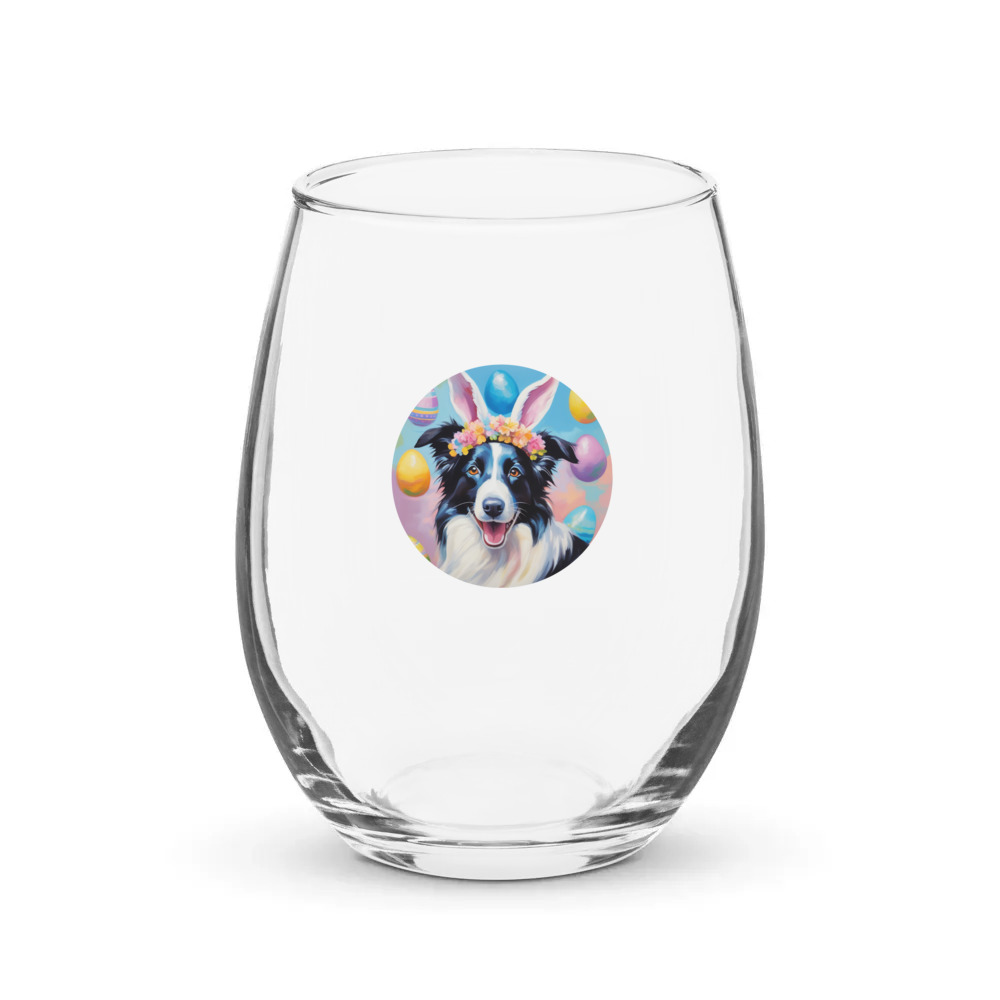 PugMug Custom Border Collie Stemless Wine Glass