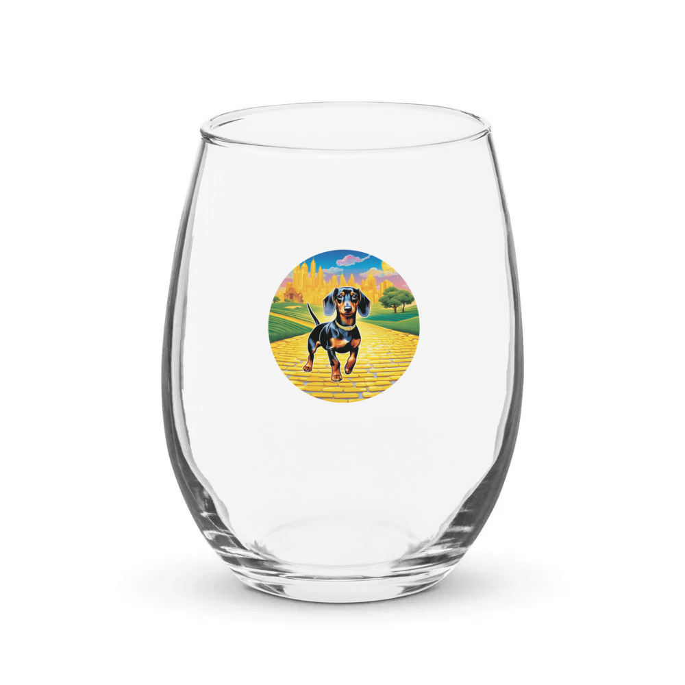 PugMug Custom Tan Dachshund Stemless Wine Glass