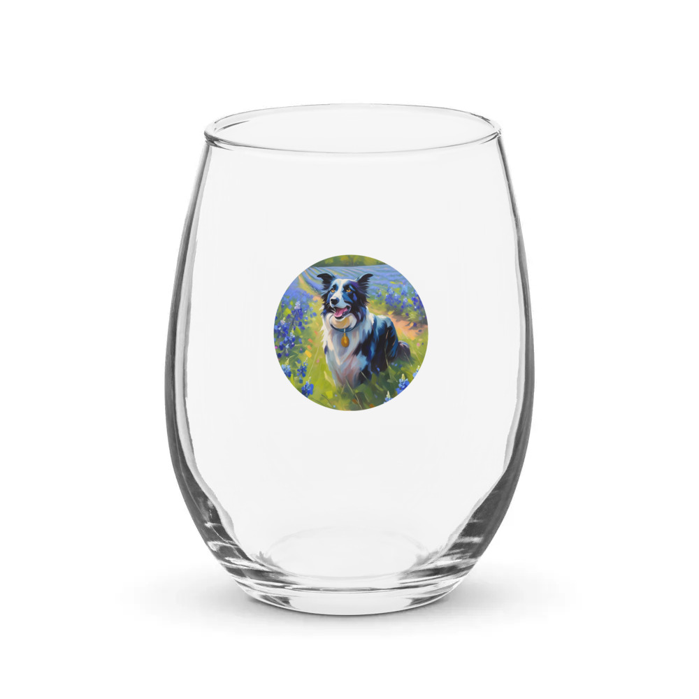 PugMug Custom Border Collie Stemless Wine Glass