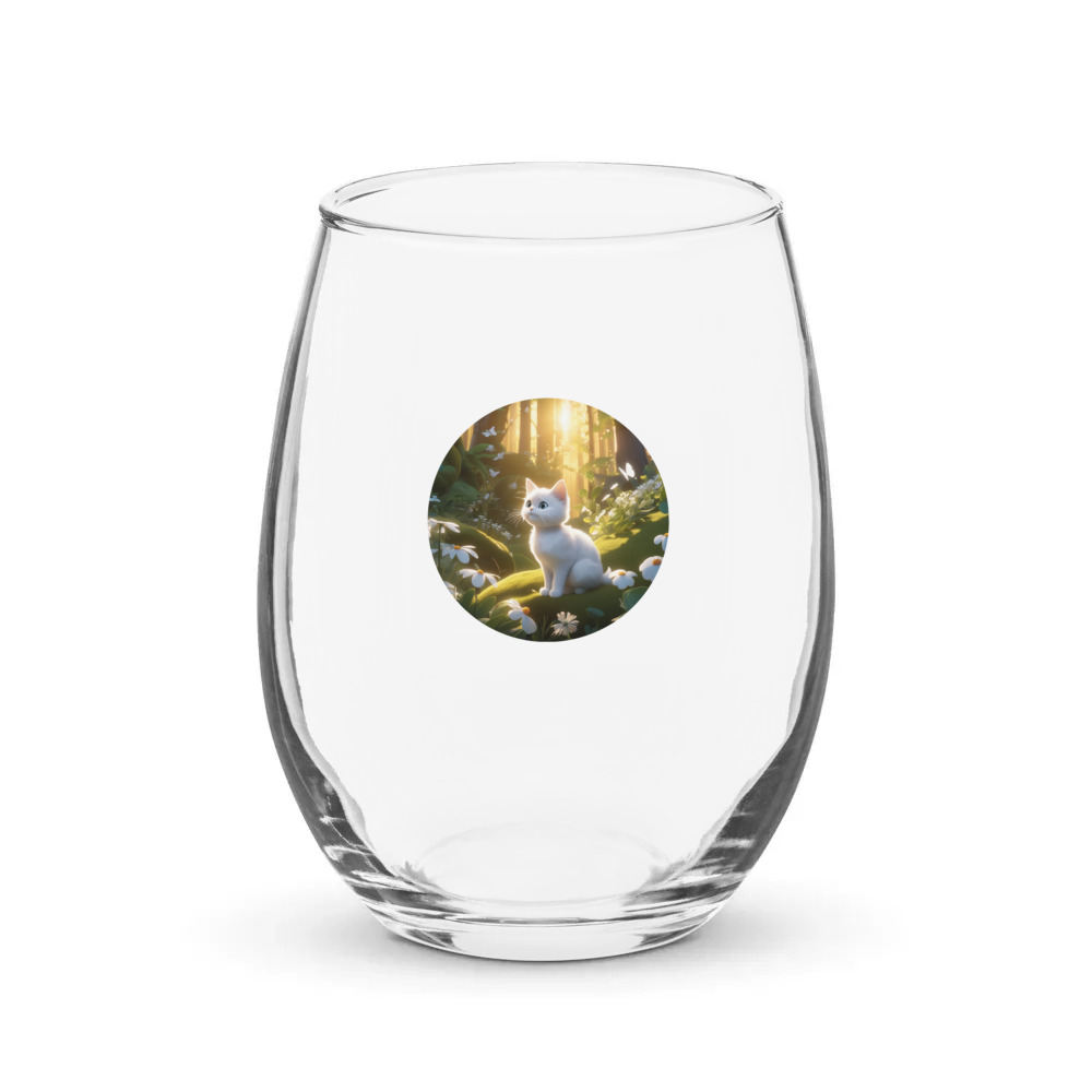 PugMug Custom White Companion Cat Stemless Wine Glass
