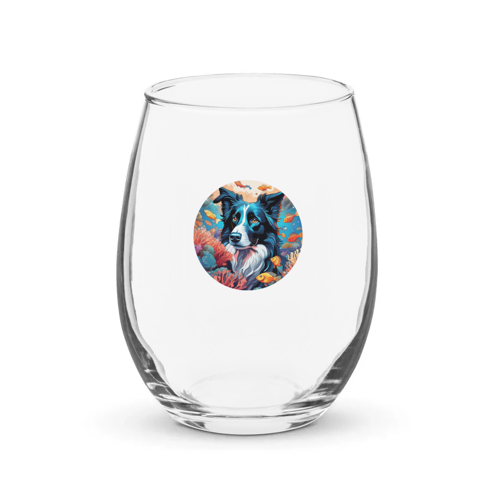 PugMug Custom Border Collie Stemless Wine Glass
