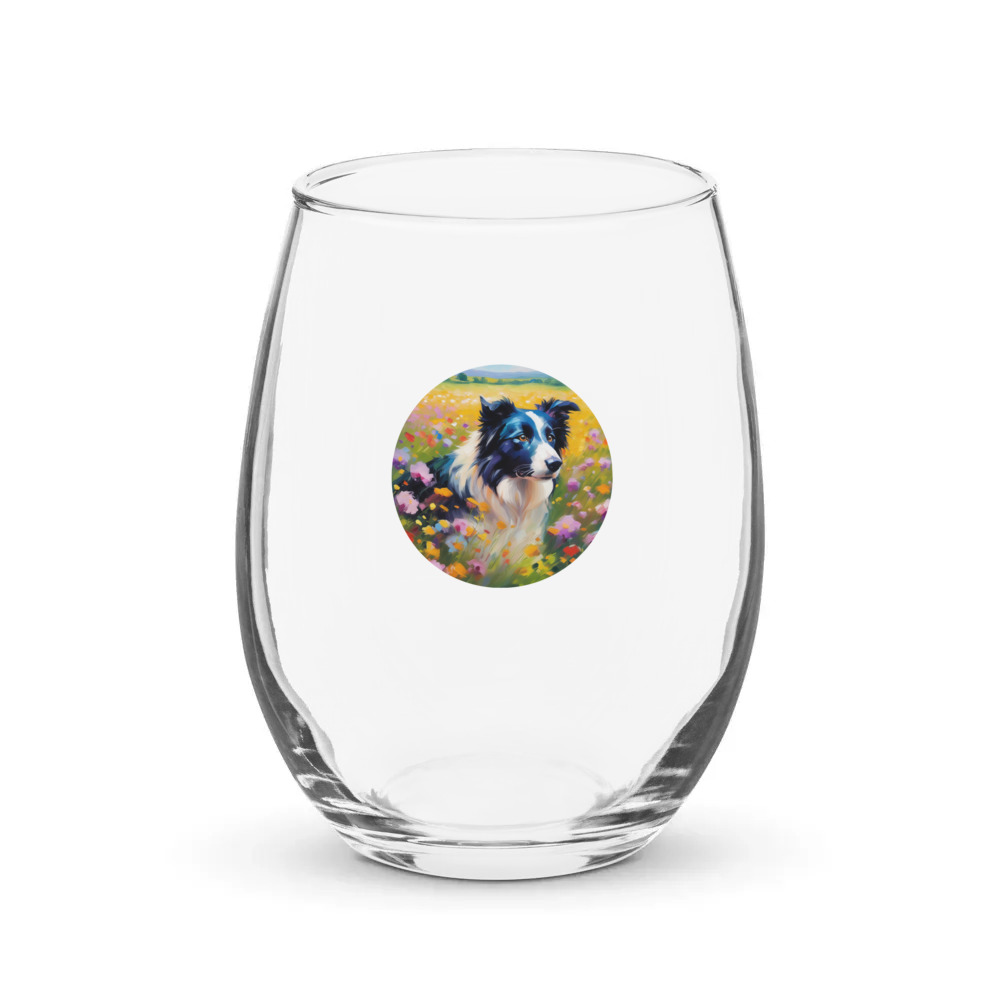 PugMug Custom Border Collie Stemless Wine Glass