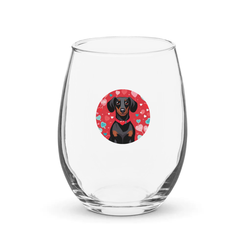 PugMug Custom Black Dachshund Stemless Wine Glass