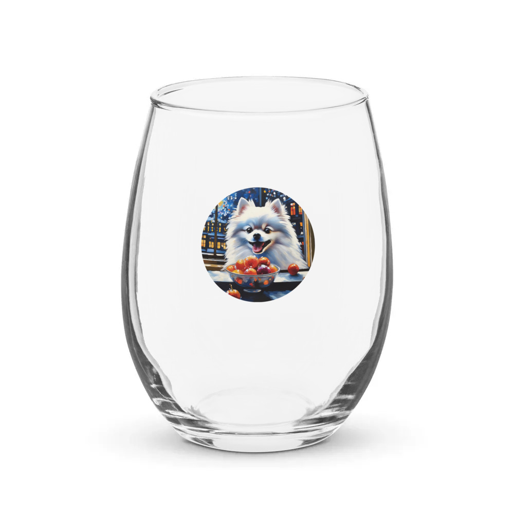 PugMug Custom White Pomeranian Stemless Wine Glass