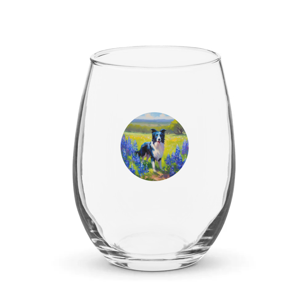 PugMug Custom Border Collie Stemless Wine Glass