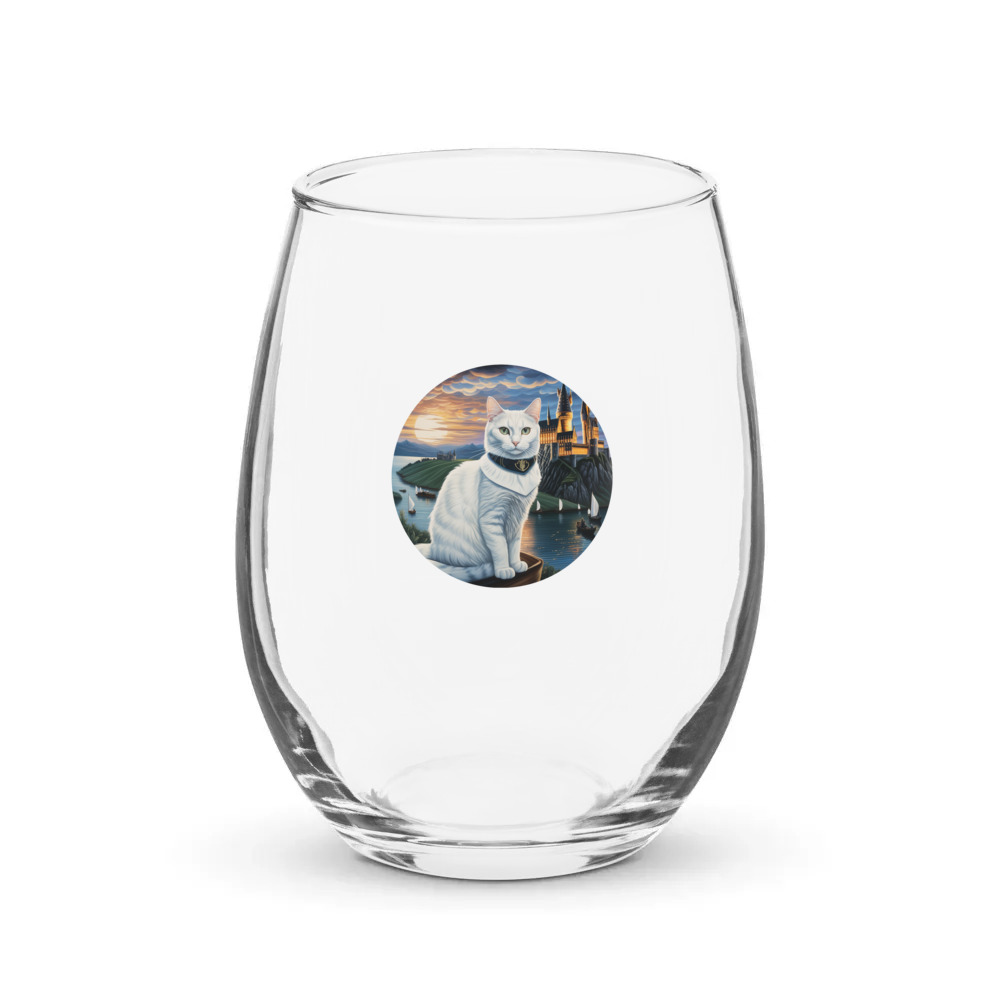PugMug Custom White Companion Cat Stemless Wine Glass