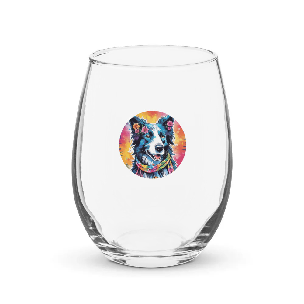 PugMug Custom Border Collie Stemless Wine Glass