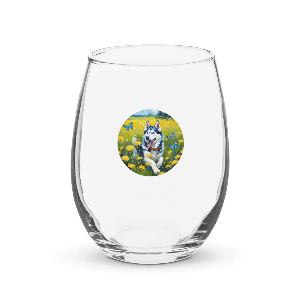 PugMug Custom Siberian Husky Stemless Wine Glass