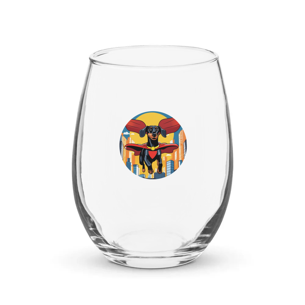 PugMug Custom Black Dachshund Stemless Wine Glass