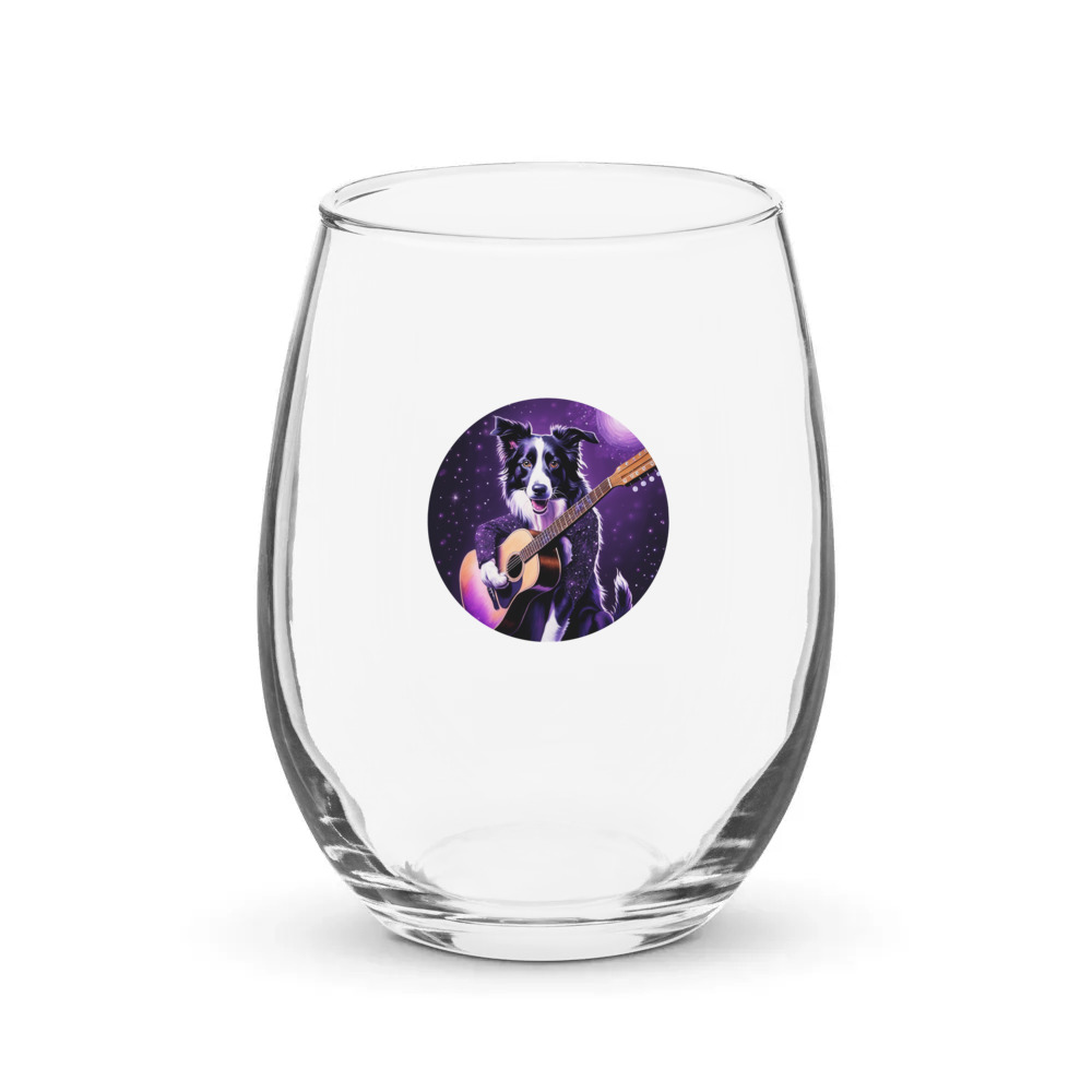 PugMug Custom Border Collie Stemless Wine Glass