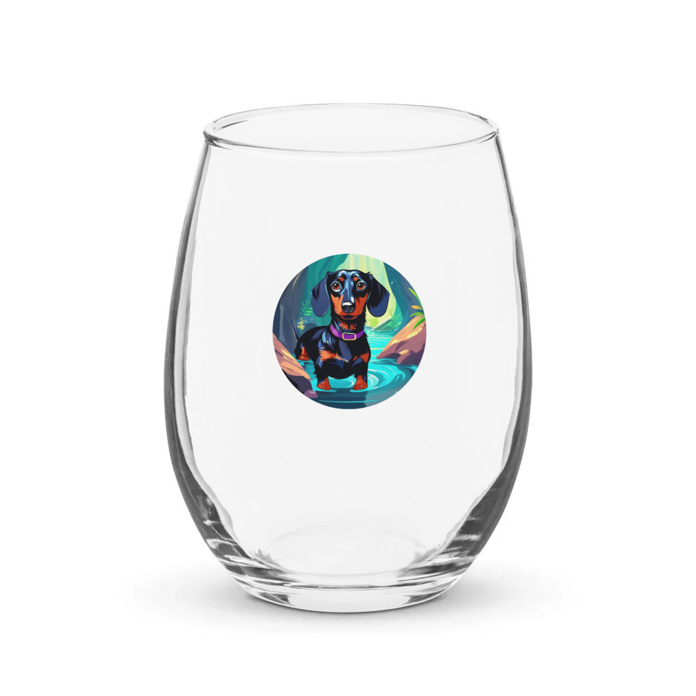 PugMug Custom Black Dachshund Stemless Wine Glass