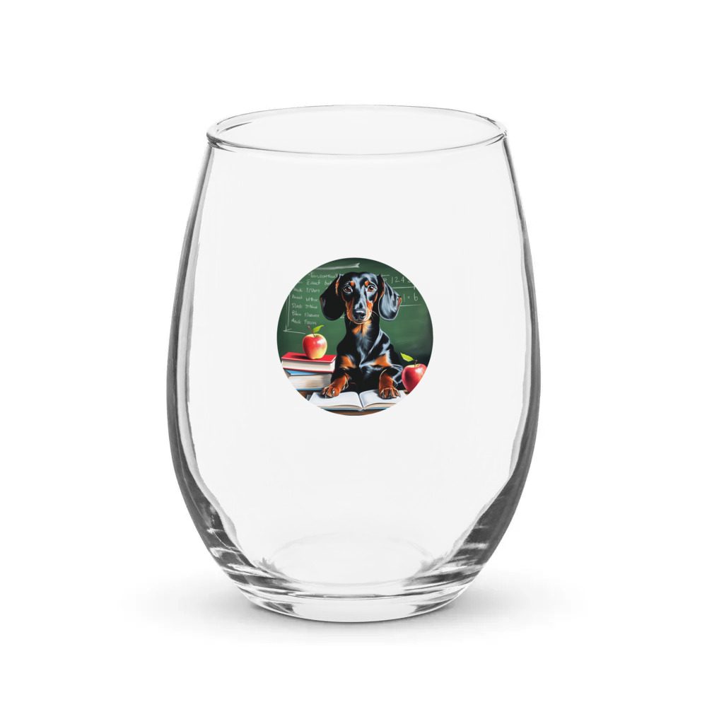 PugMug Custom Black Dachshund Stemless Wine Glass