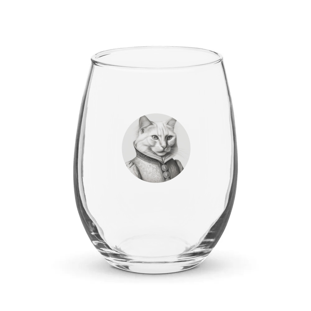 PugMug Custom White Companion Cat Stemless Wine Glass