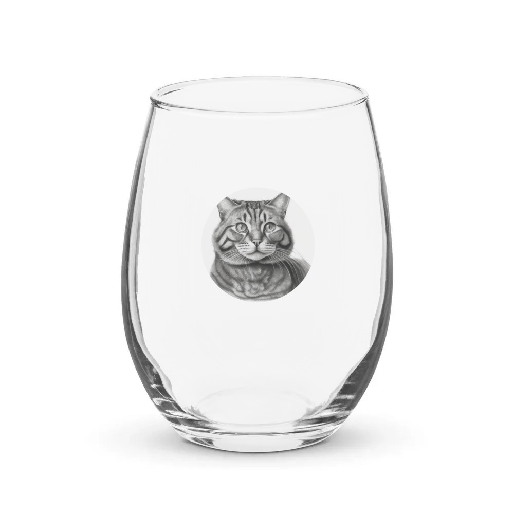 PugMug Custom Tabby Exotic Cat Stemless Wine Glass
