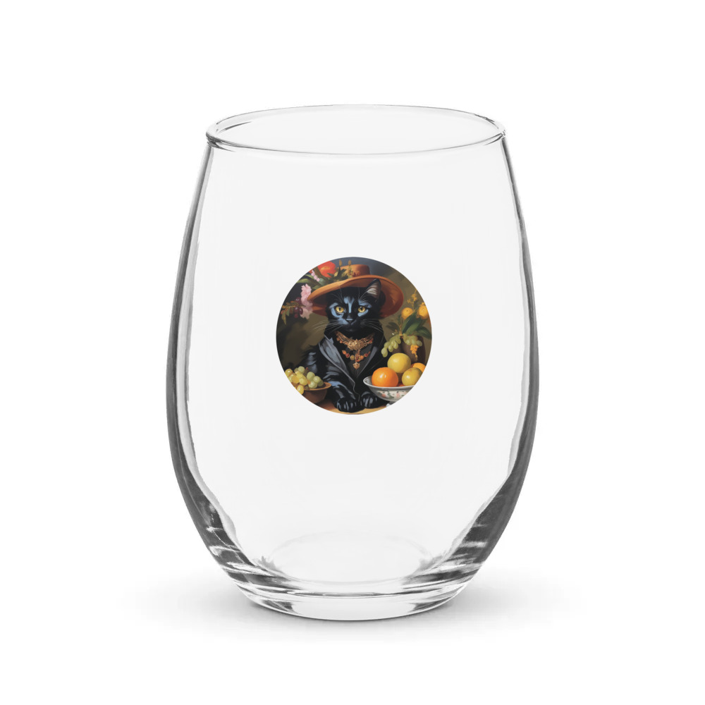 PugMug Custom Black Companion Cat Stemless Wine Glass