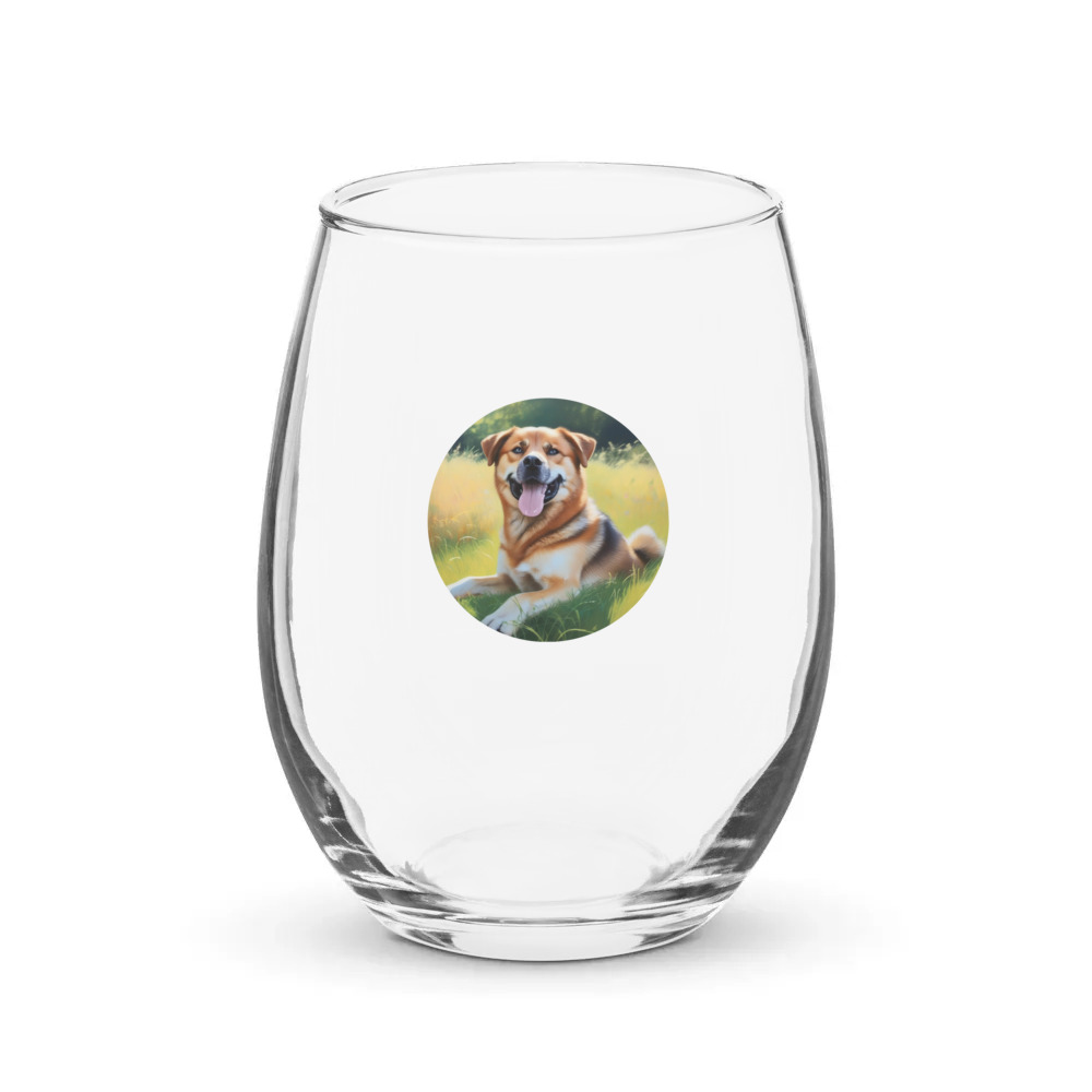 PugMug Custom Blue Stemless Wine Glass