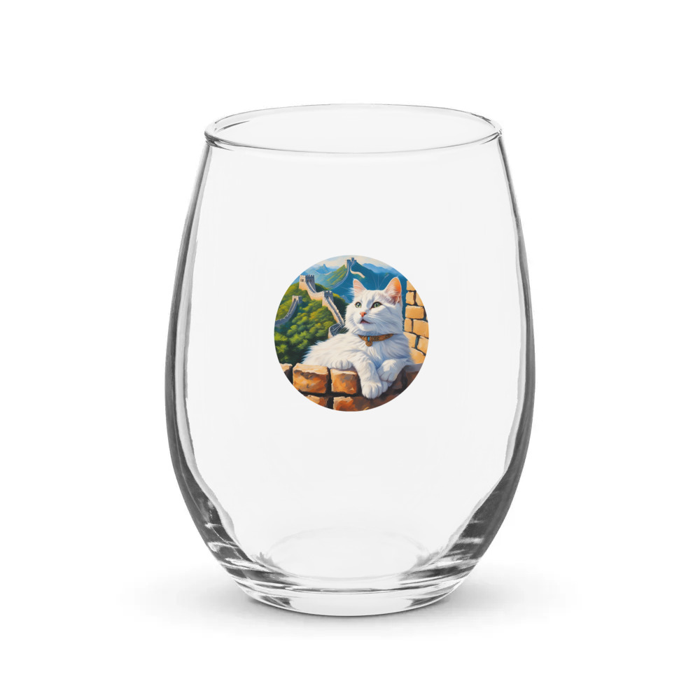 PugMug Custom White Companion Cat Stemless Wine Glass