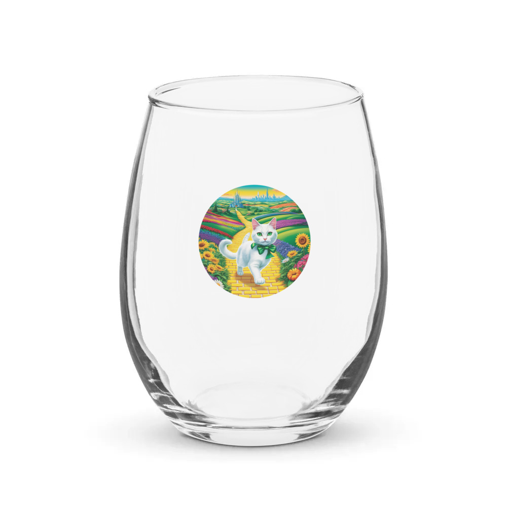 PugMug Custom White Companion Cat Stemless Wine Glass