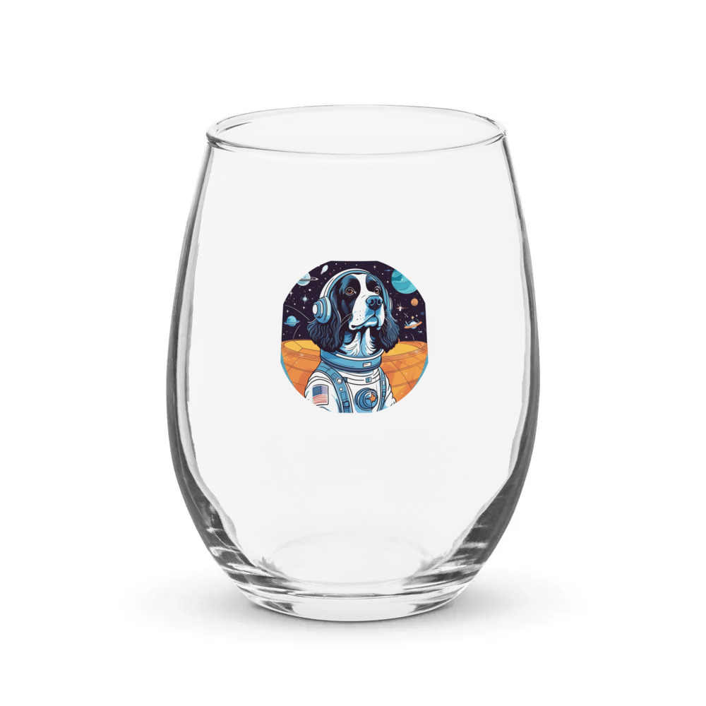 PugMug Custom English Springer Spaniel Stemless Wine Glass