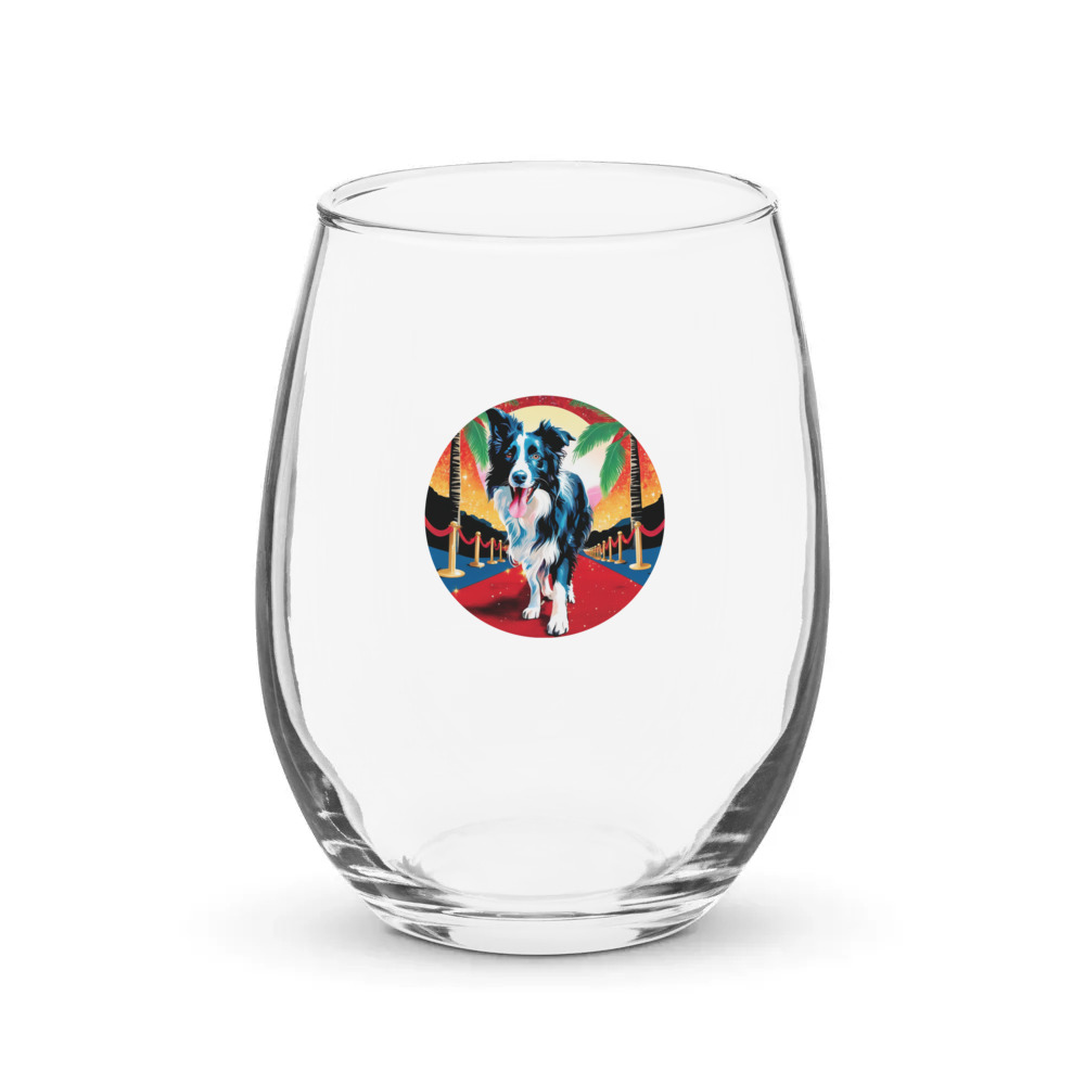 PugMug Custom Border Collie Stemless Wine Glass