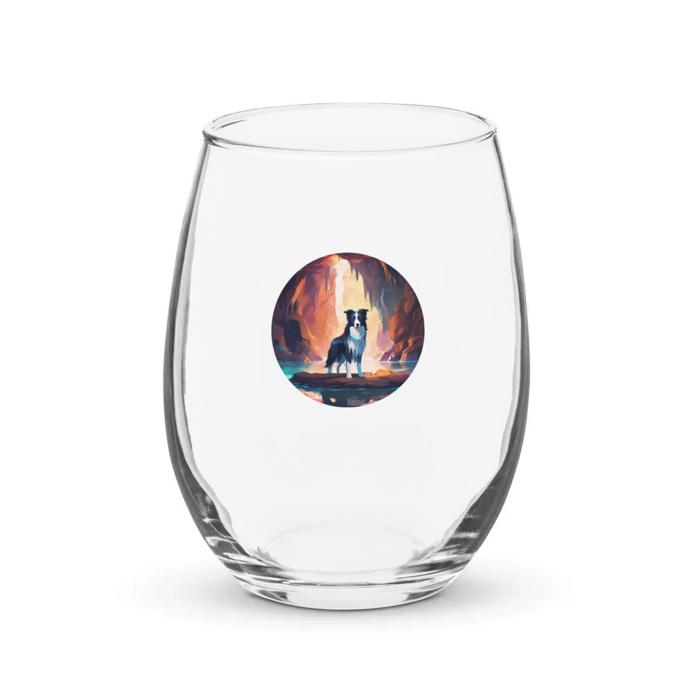 PugMug Custom Border Collie Stemless Wine Glass