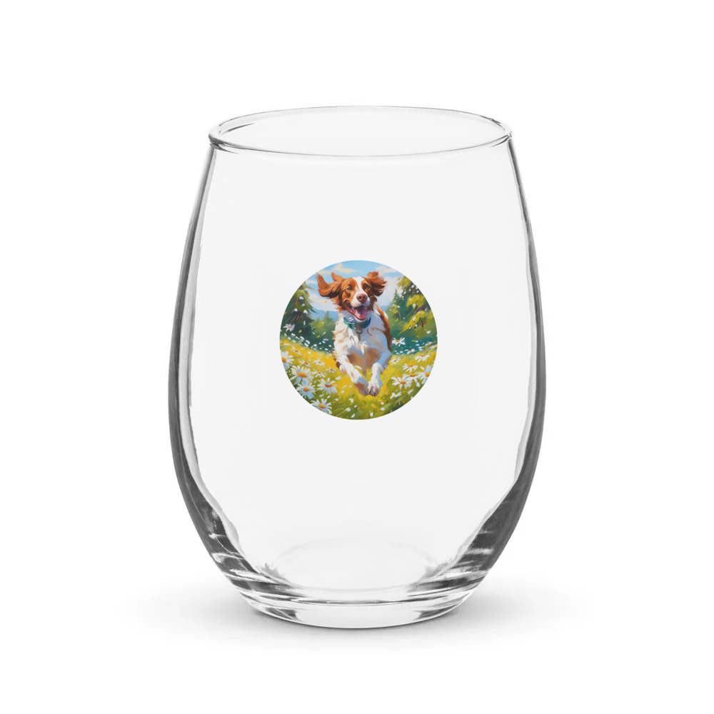PugMug Custom Brittany Dog Stemless Wine Glass