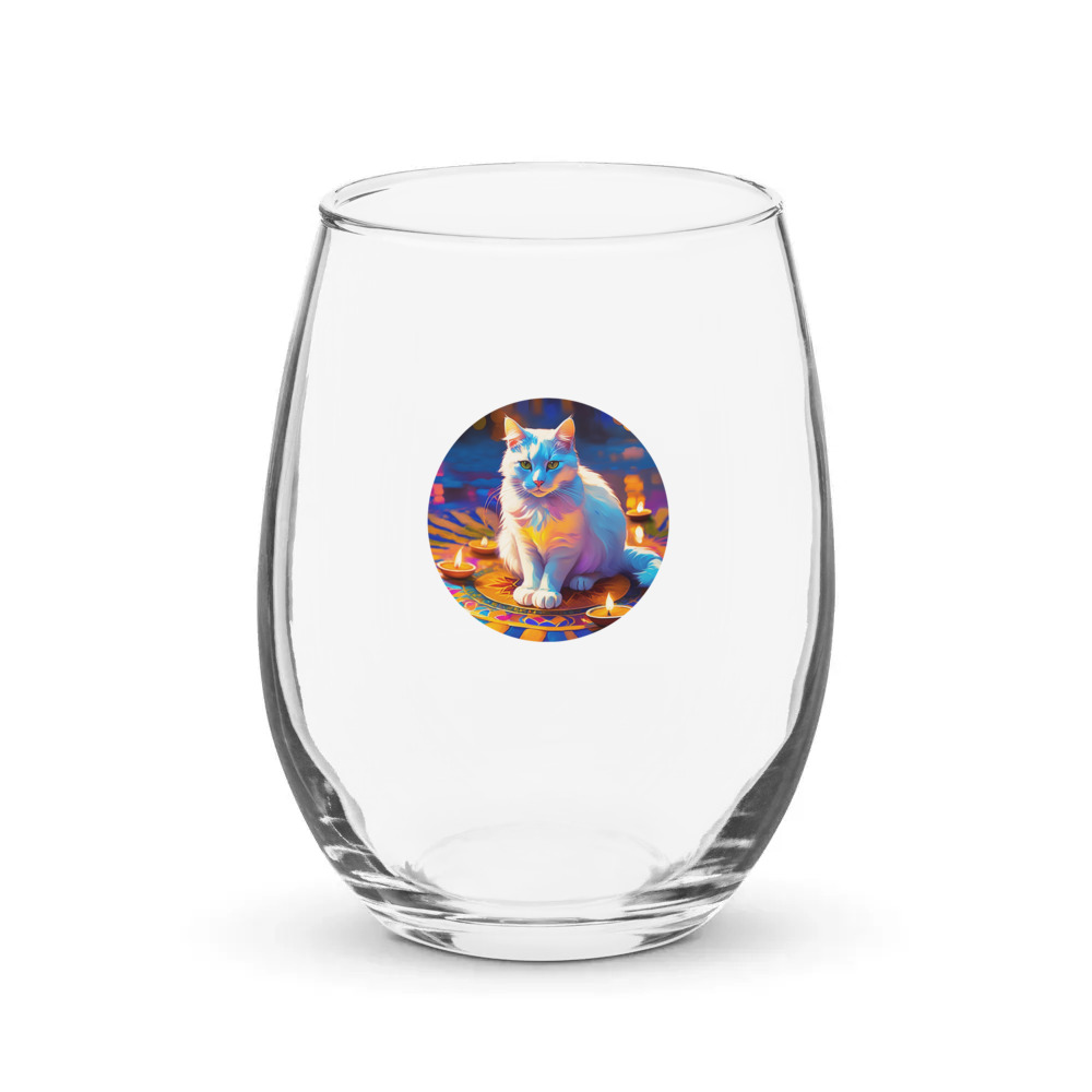 PugMug Custom White Companion Cat Stemless Wine Glass