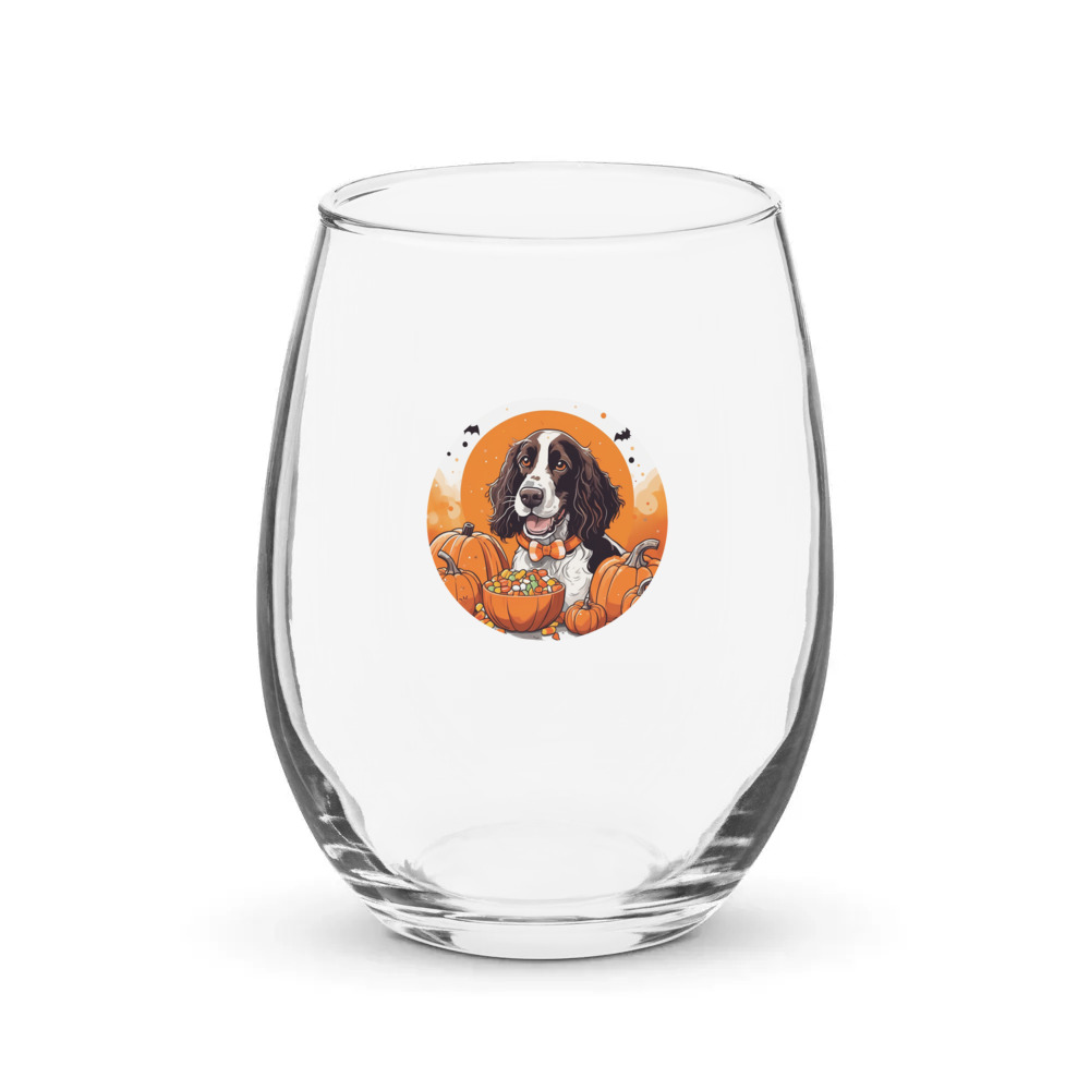 PugMug Custom English Springer Spaniel Stemless Wine Glass