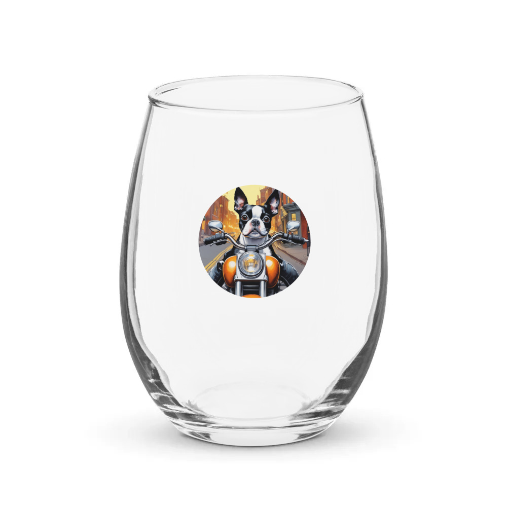 PugMug Custom Boston Terrier Stemless Wine Glass