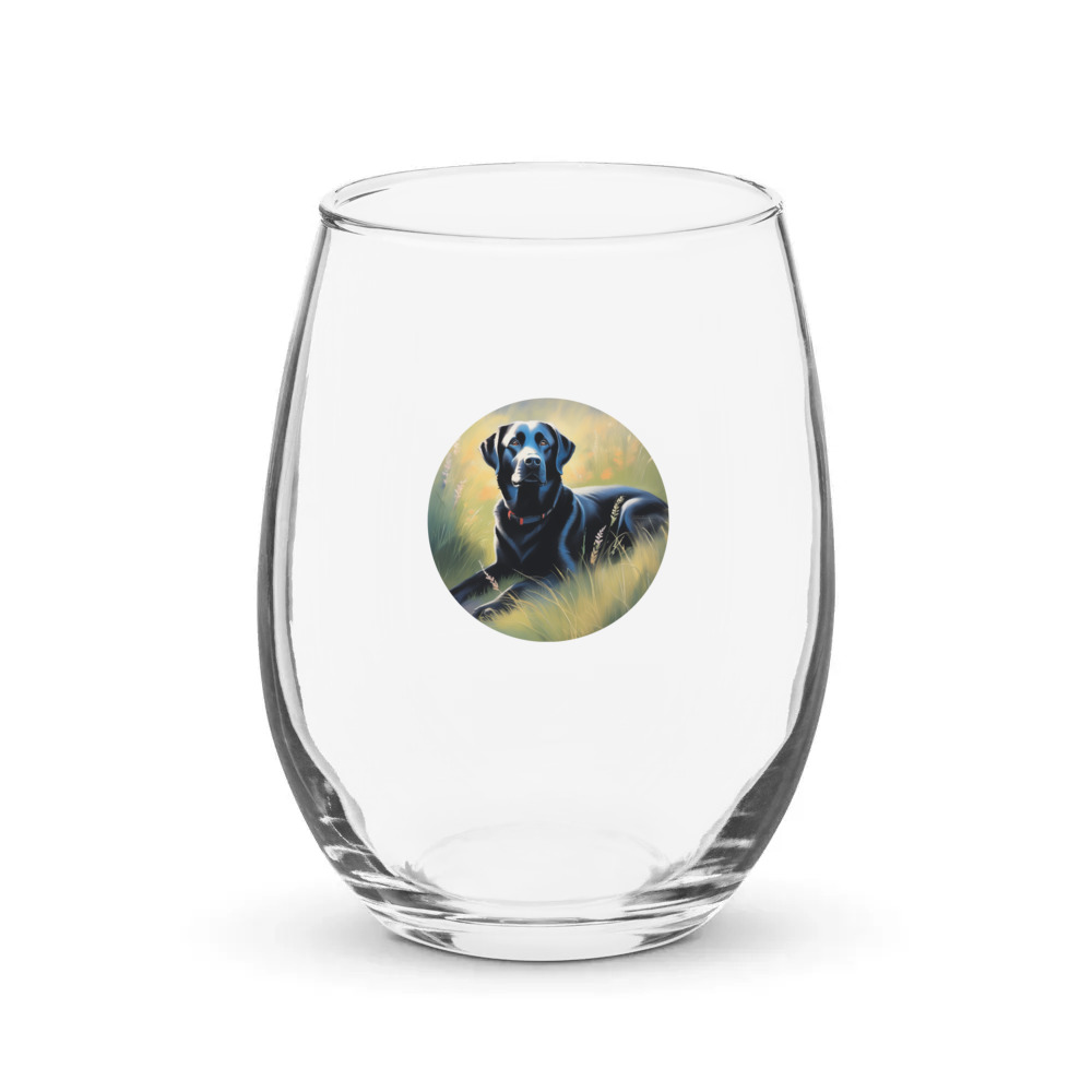 PugMug Custom Black Labrador Retriever Stemless Wine Glass