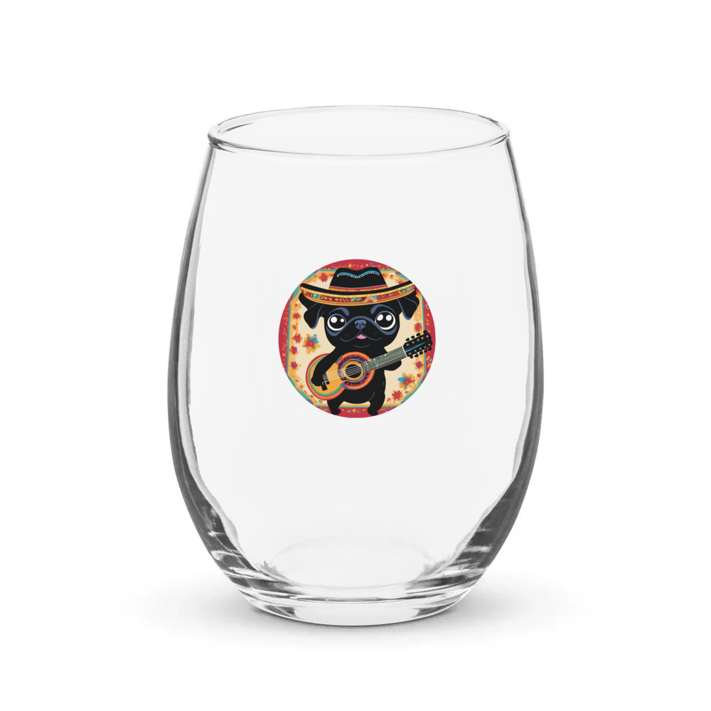 PugMug Custom Black Pug Stemless Wine Glass