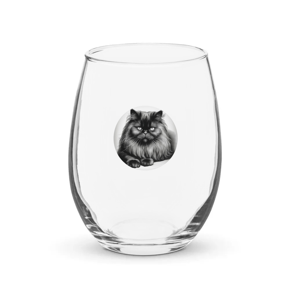 PugMug Custom Black Persian Cat Stemless Wine Glass