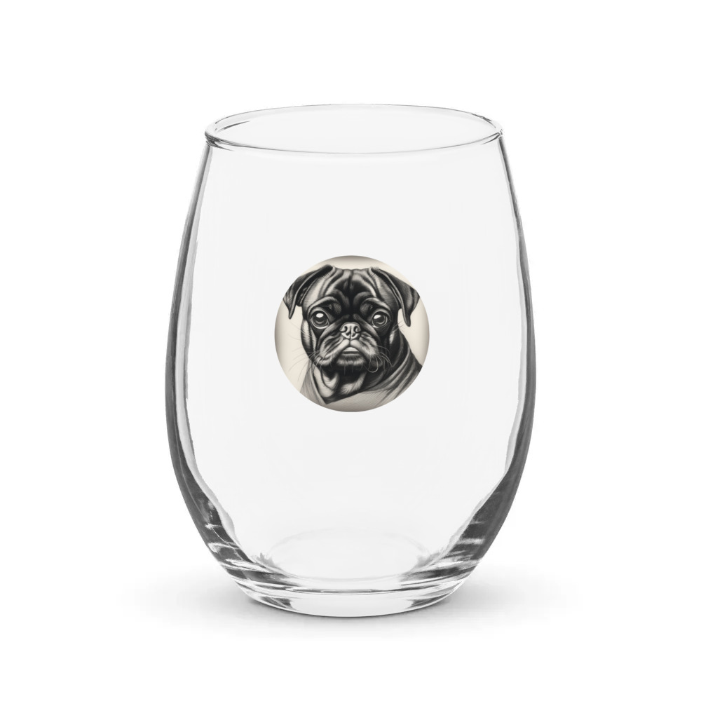 PugMug Custom Black Pug Stemless Wine Glass