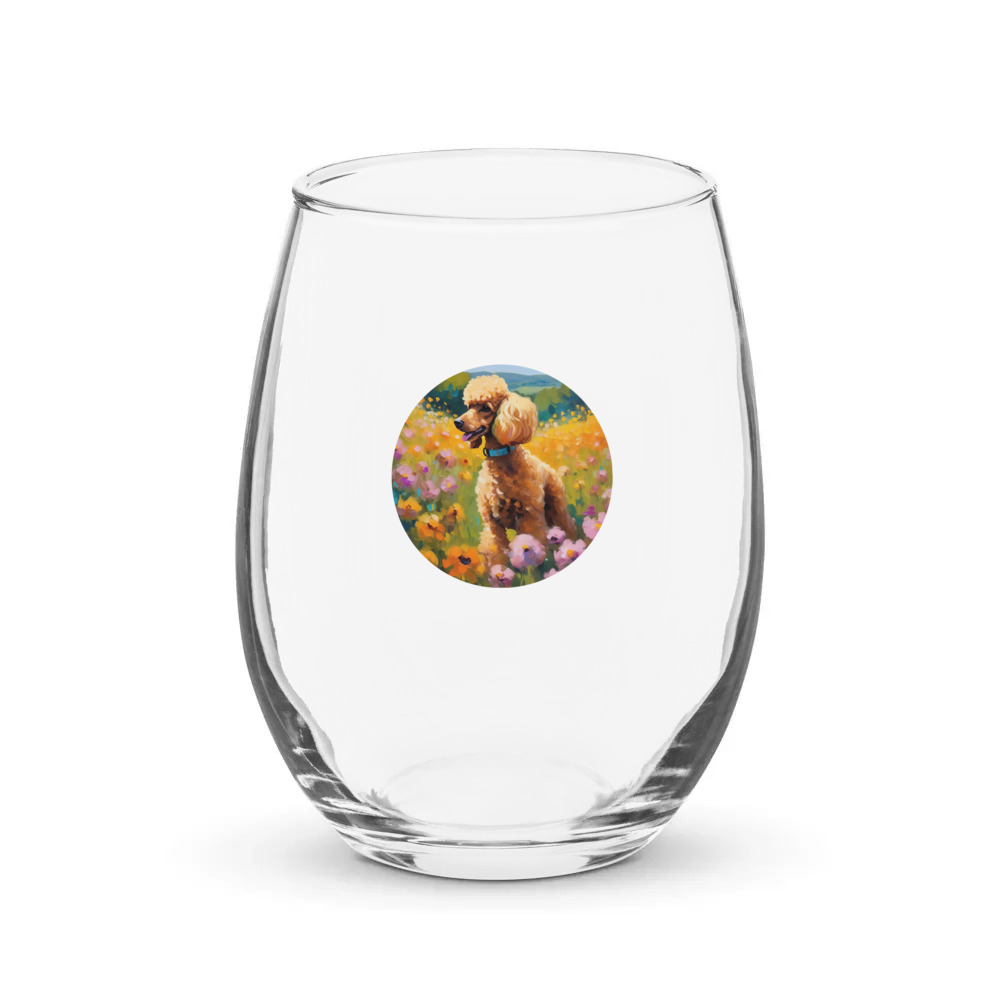 PugMug Custom Tan Poodle Stemless Wine Glass
