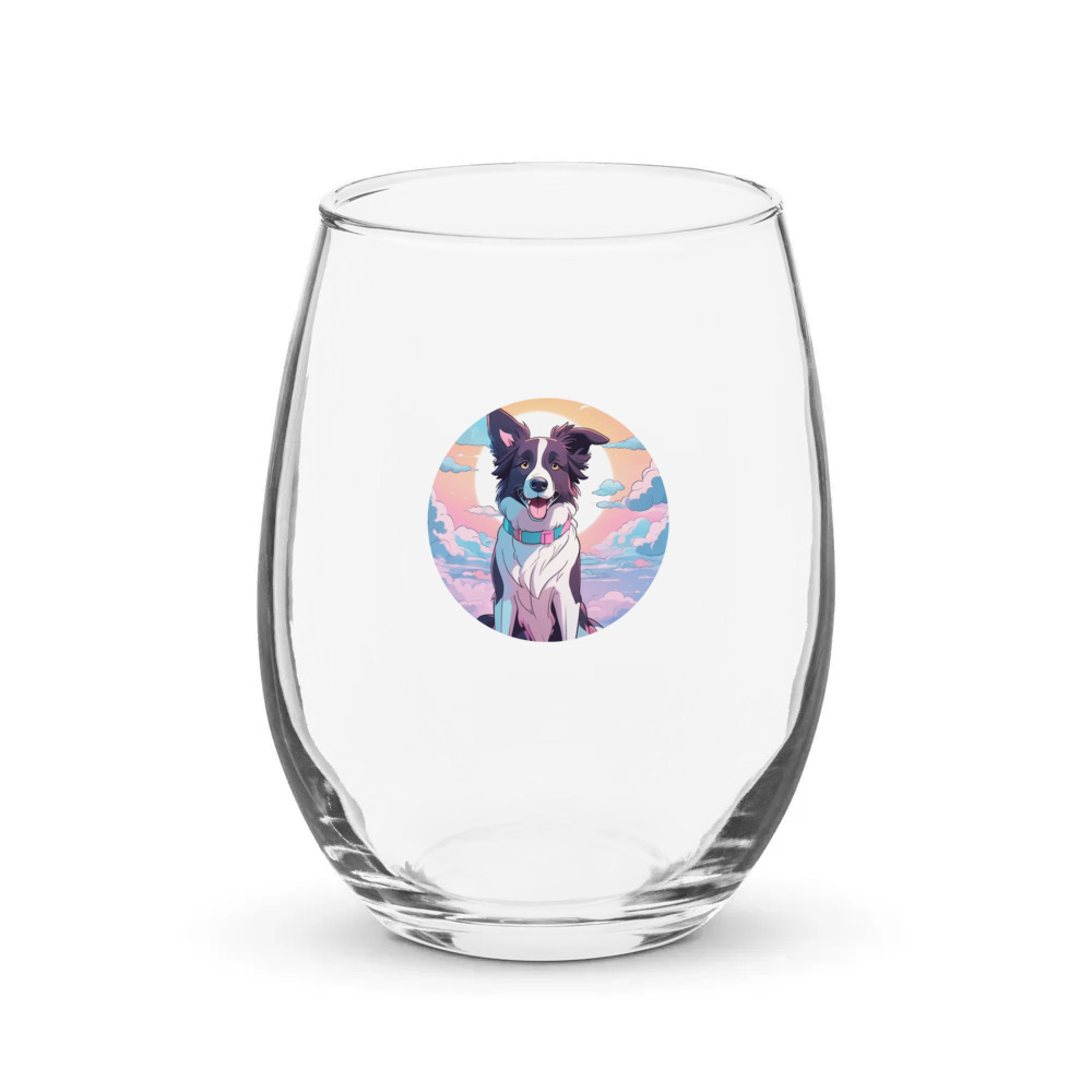 PugMug Custom Border Collie Stemless Wine Glass