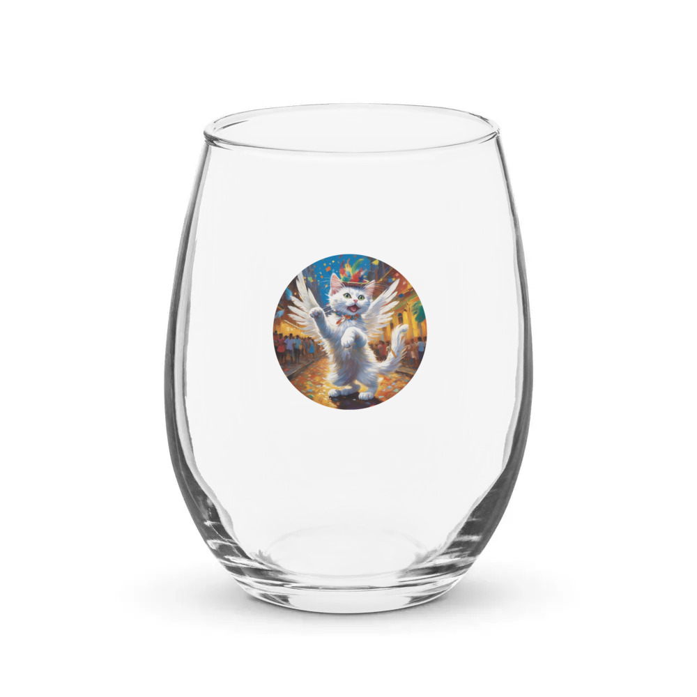 PugMug Custom White Companion Cat Stemless Wine Glass