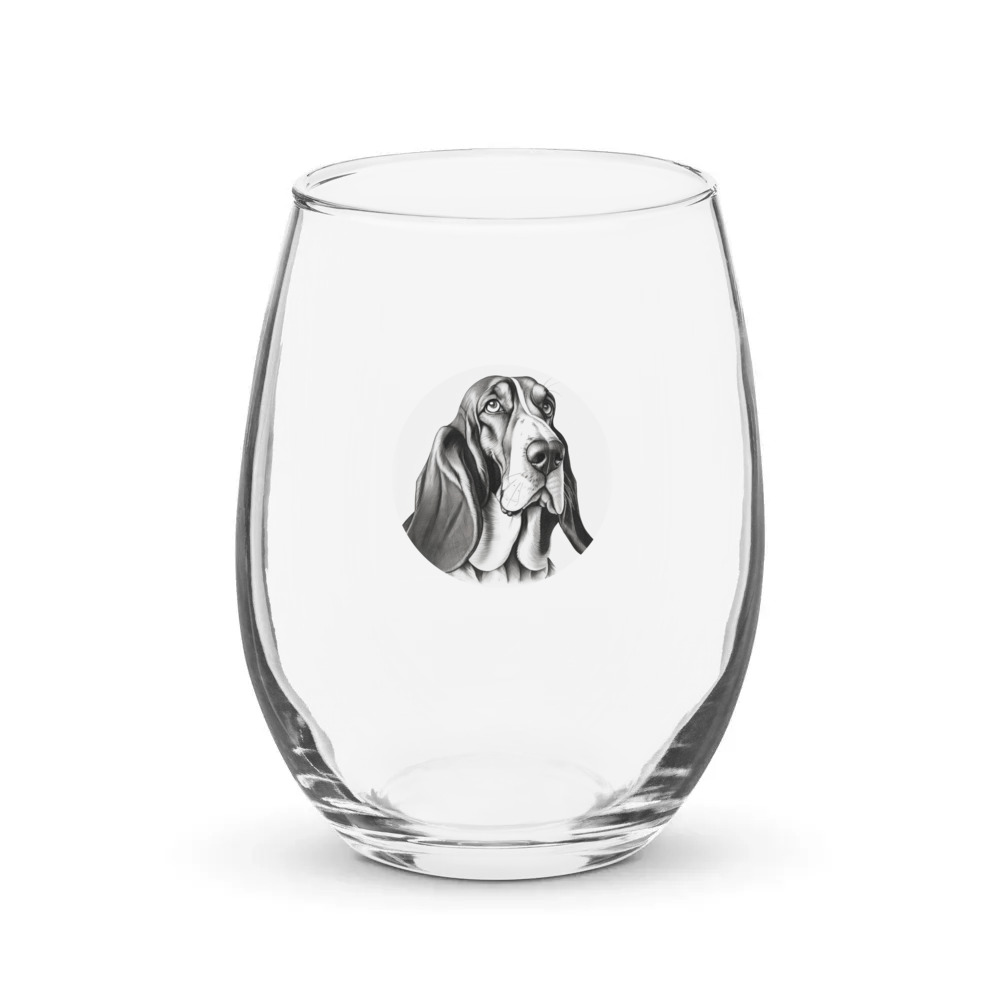 PugMug Custom Basset Hound Stemless Wine Glass