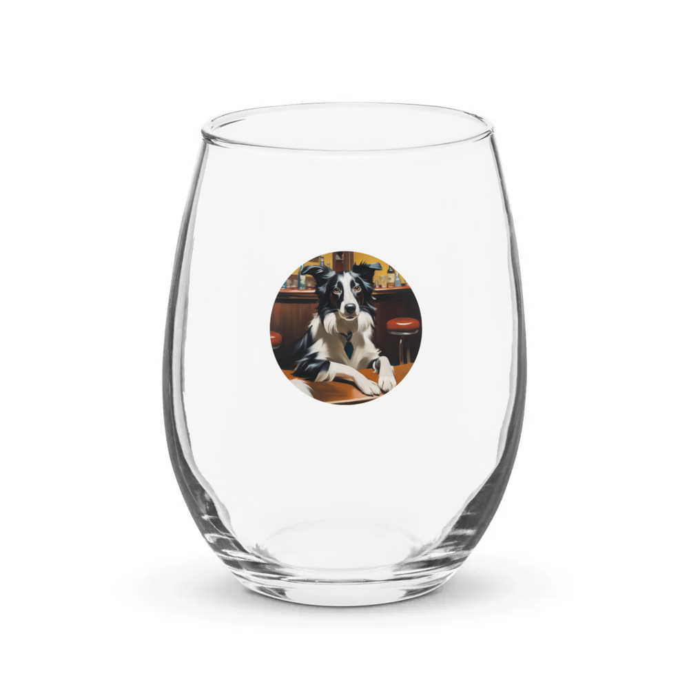 PugMug Custom Border Collie Stemless Wine Glass