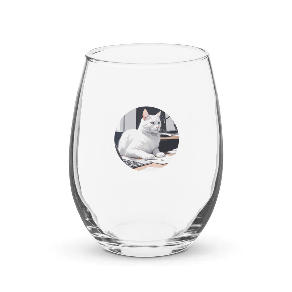 PugMug Custom White Companion Cat Stemless Wine Glass