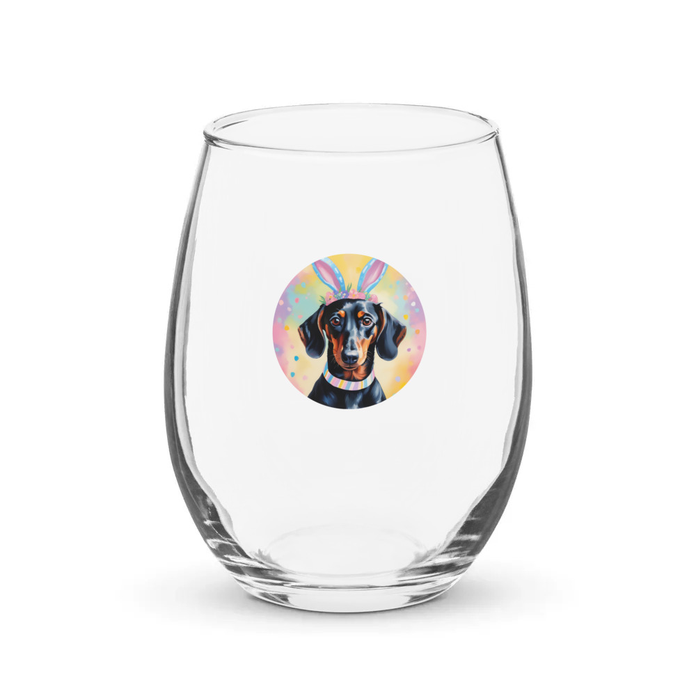 PugMug Custom Black Dachshund Stemless Wine Glass