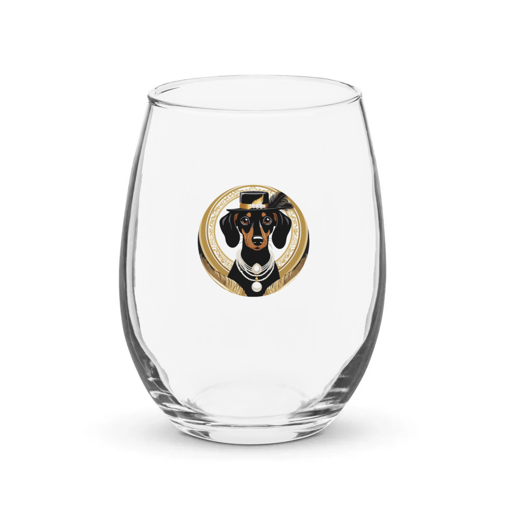 PugMug Custom Black Dachshund Stemless Wine Glass