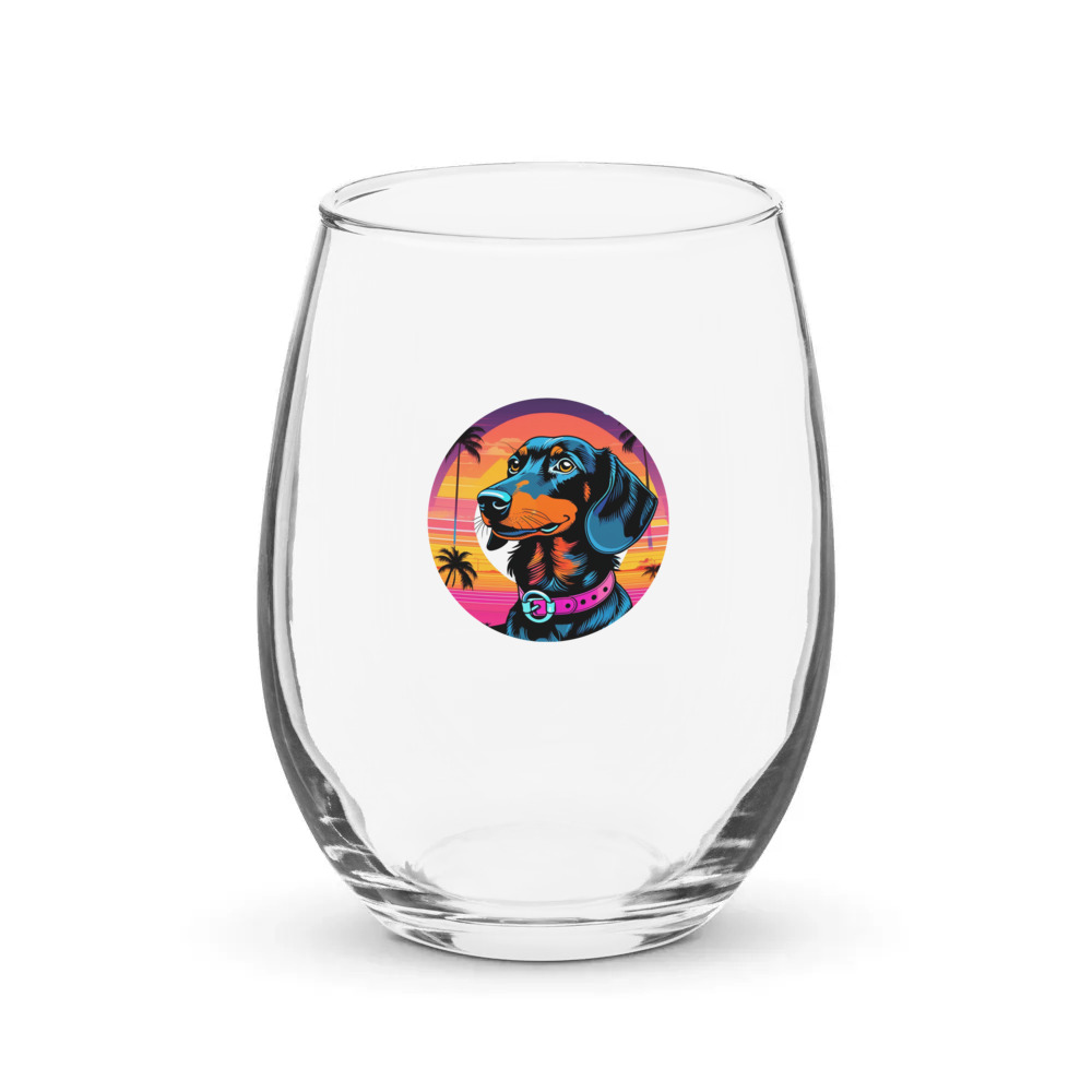 PugMug Custom Black Dachshund Stemless Wine Glass