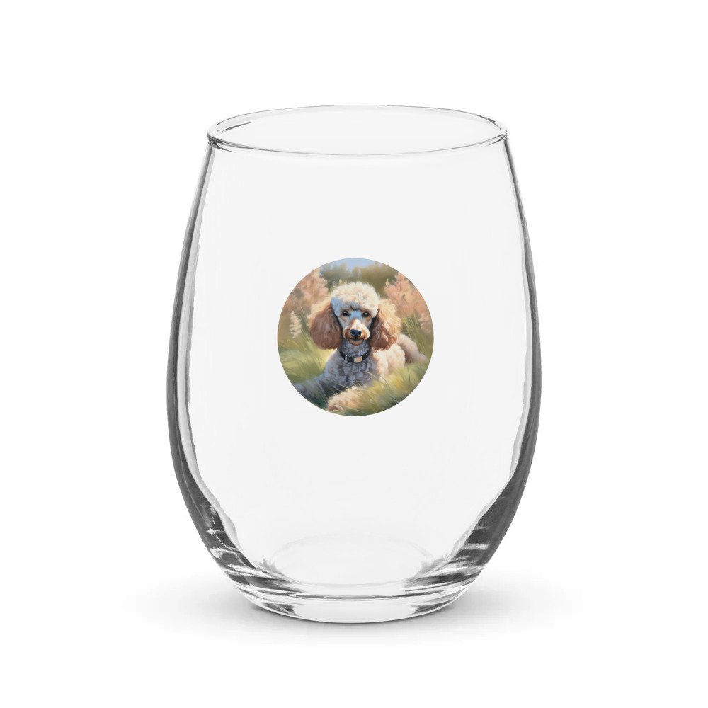 PugMug Custom Tan Poodle Stemless Wine Glass
