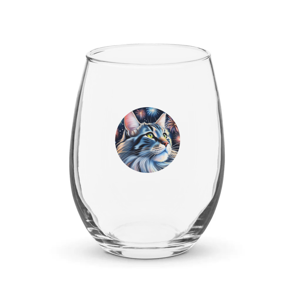 PugMug Custom Tabby Maine Coon Cat Stemless Wine Glass