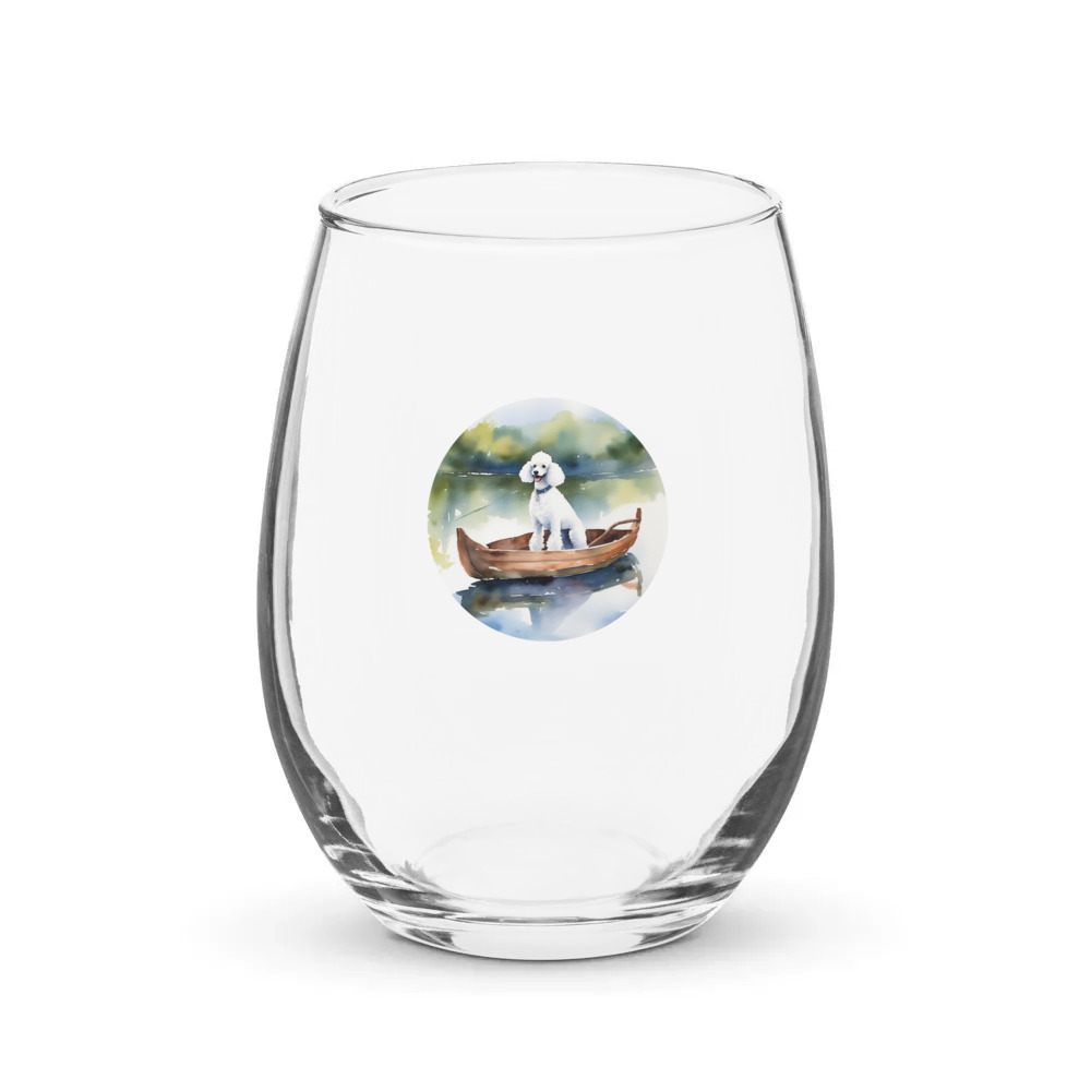 PugMug Custom White Poodle Stemless Wine Glass