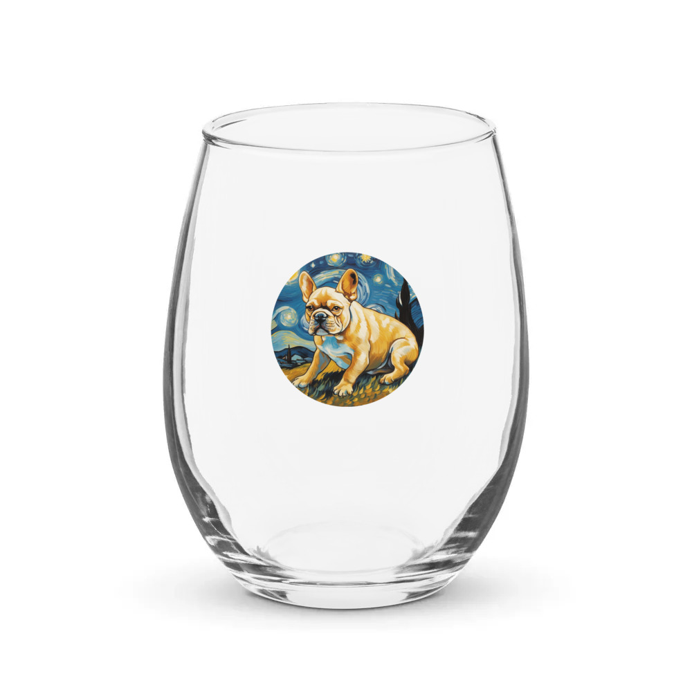 PugMug Custom Tan French Bulldog Stemless Wine Glass