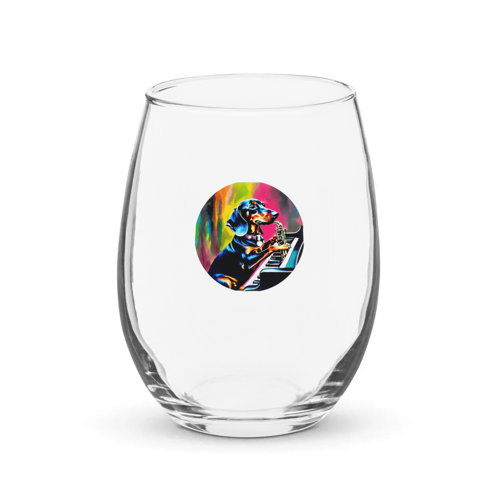 PugMug Custom Black Dachshund Stemless Wine Glass